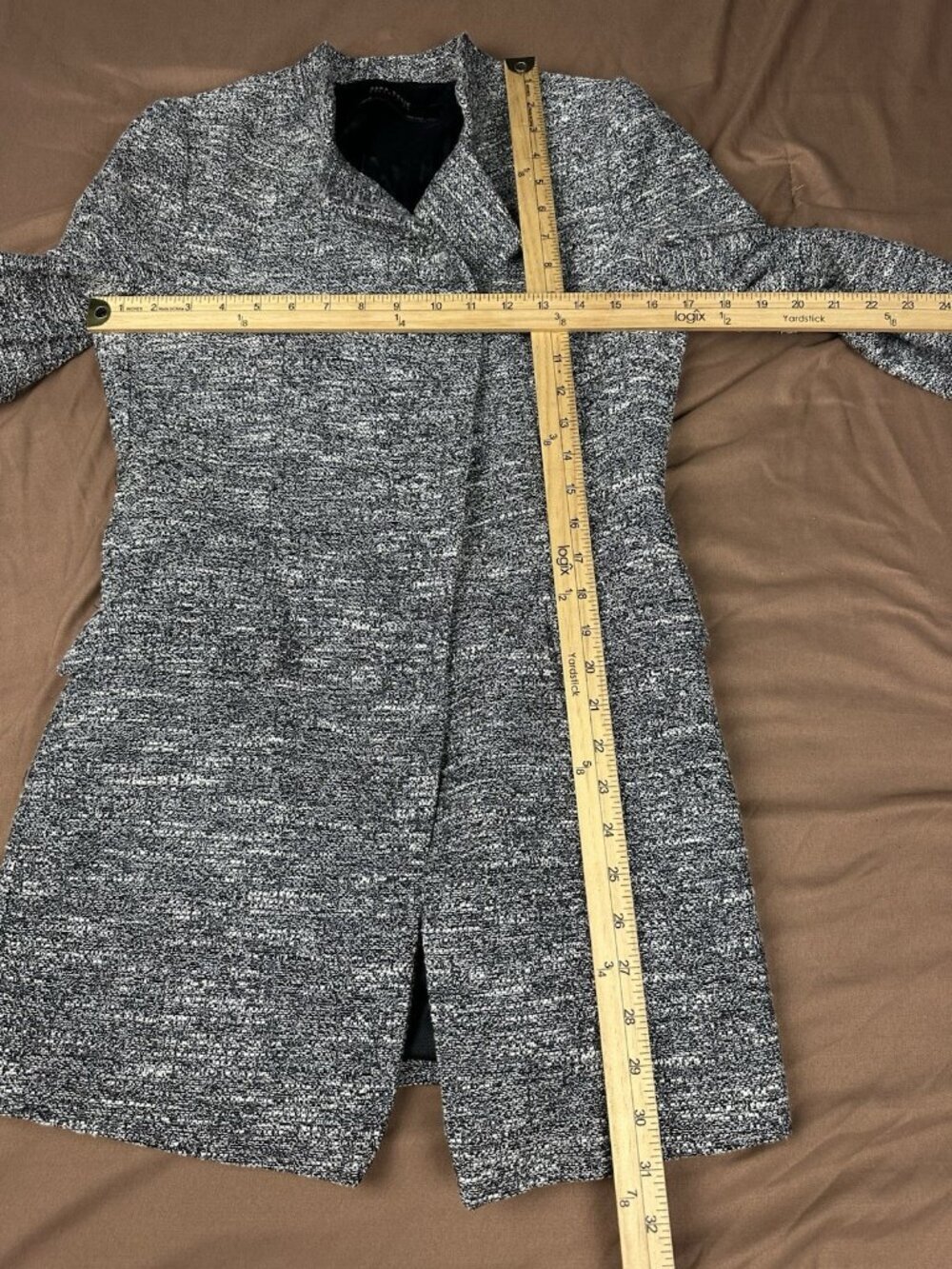 Zara Basic Gray Tweed Jacket Asymmetric Collar Coat Women's Size M - Picture 5 of 11